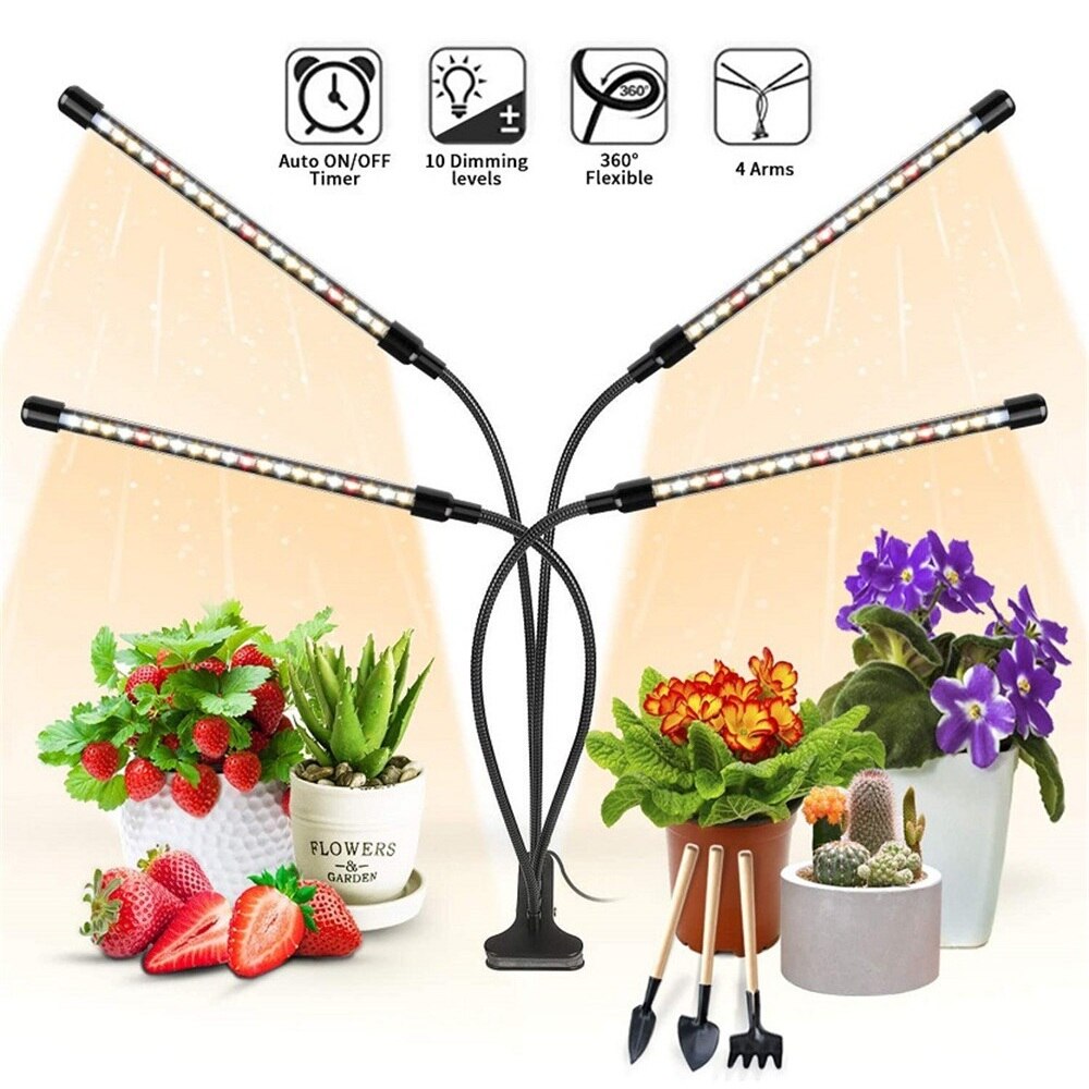 4 헤드 LED 성장 빛 전체 스펙트럼 USB 식물 램프 제어 피토램프, 식물 묘목 꽃 실내 Fitolamp 성장 상자